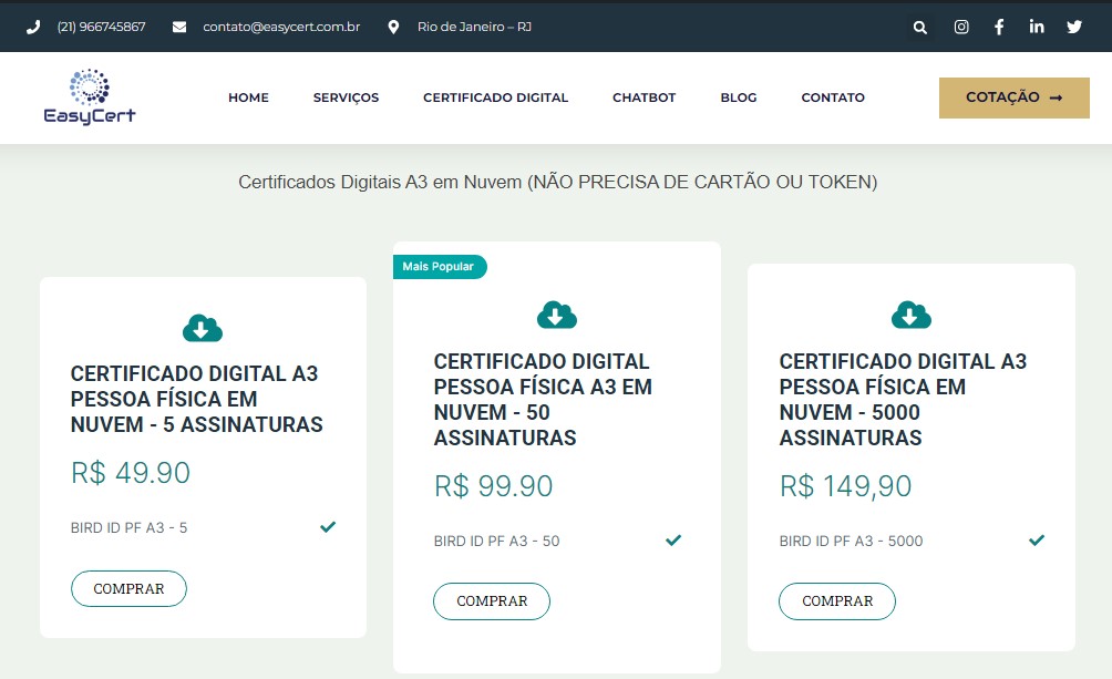 Certificado A3 Token ou Nuvem
